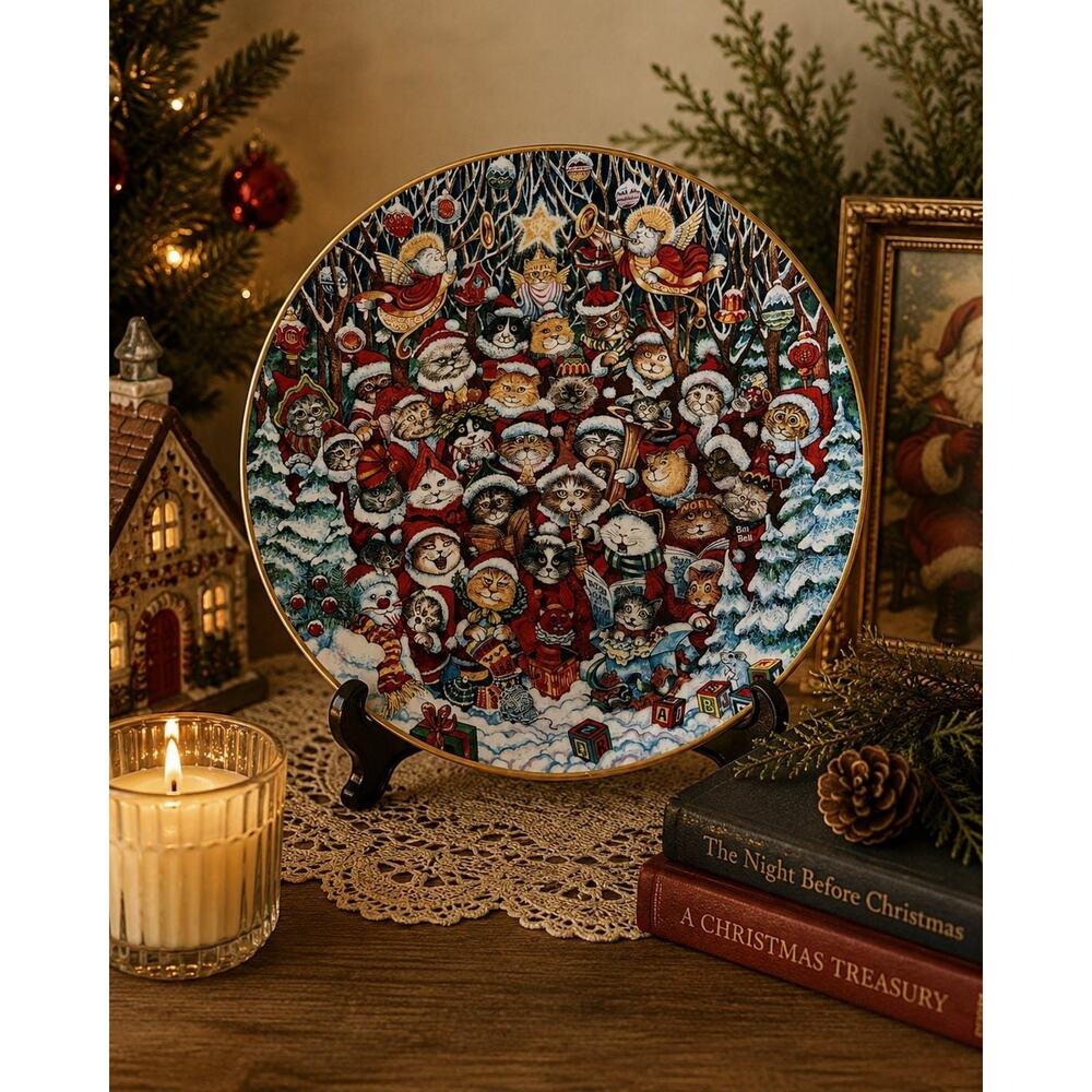 Bill Bell Santa Claws Cat Christmas Plate Franklin Mint Limited Edition 8"